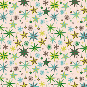 Christmas Stars - Green on Cream