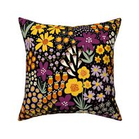 Autumn Flower Meadow Purple Yellow White Black