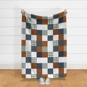 6" patchwork wholecloth: rust, slate, olive