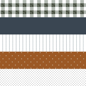 6" stripe wholecloth: rust, slate, olive