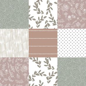 3x3 patchwork lovey: mauve, laurel, taupe