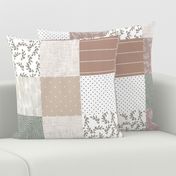 6" patchwork wholecloth: mauve, laurel, taupe