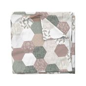 6" hexagon wholecloth: mauve, laurel, taupe