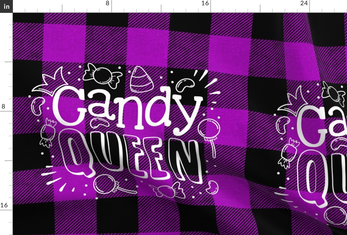 Candy Queen on purple plaid- 18 inch square