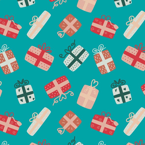 let's open presents! - magical christmas pattern (turquoise)