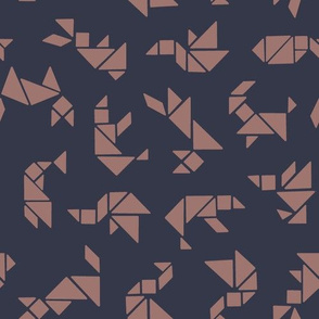 geometric animals brown on navy - medium scale