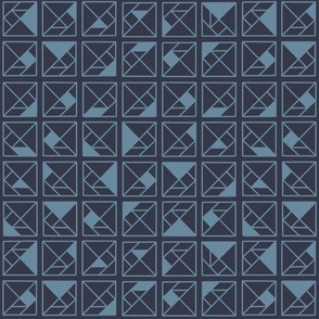  geometric squares blue on navy - small scale