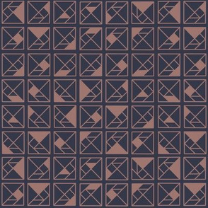 geometric squares brown on navy-small scale