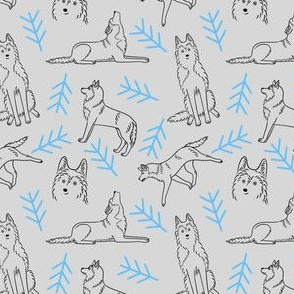 Minimalistic Huskies Pattern (Light Grey Background) – Small Scale