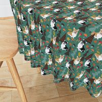 5" corgi in forest searching for mushrooms, dog fabric dog fabric - teal