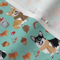 5" corgi in forest searching for mushrooms, dog fabric dog fabric - turquoise