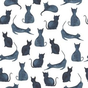 Watercolor Cats in Blackberry | Black Gray Cat Silhouette|Renee Davis