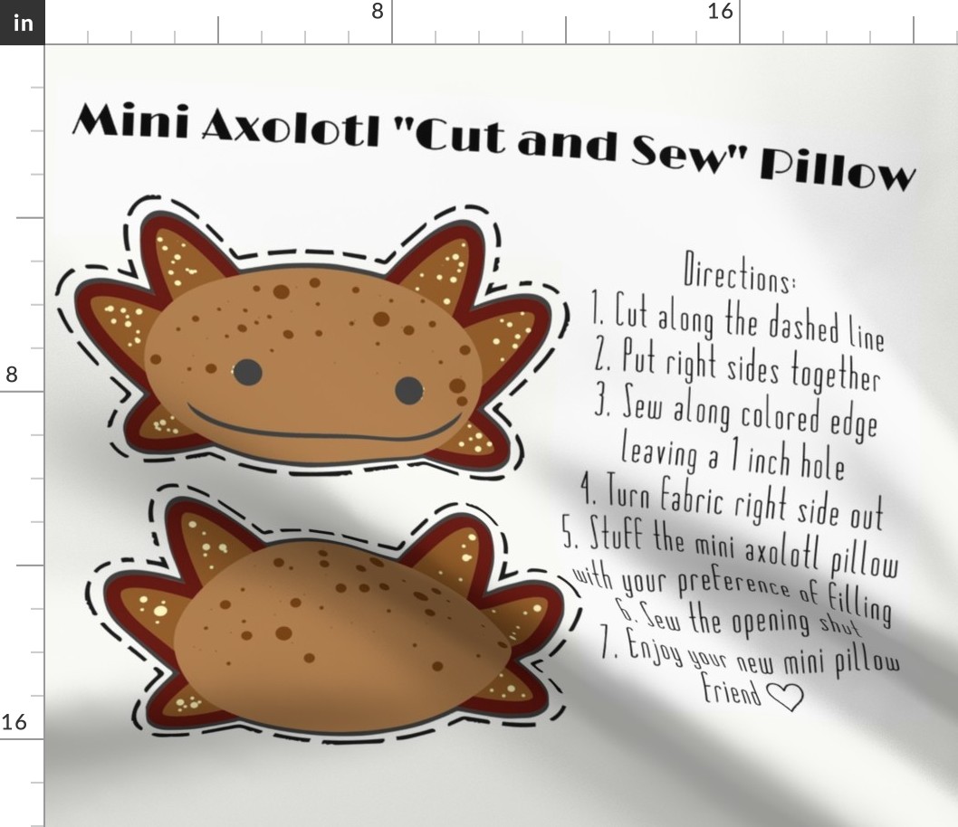 Mini Copper Axolotl Cut and Sew Pillow