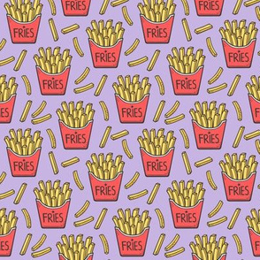 French Fries Fast Food Red on Purple Smaller 1,5 inch