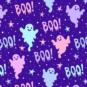  Boo! Cool Ghosts on Purple 3/4 Size