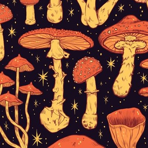 Deadly Mushrooms Orange on Black