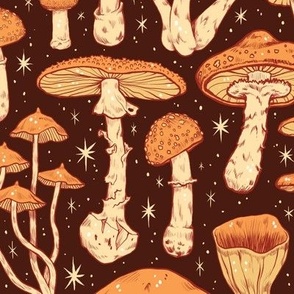 Deadly Mushrooms Orange on Brown