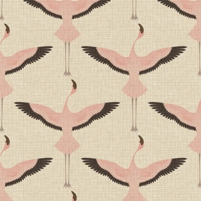 Flamingos on Natural Linen - 9.5 inch wingspan
