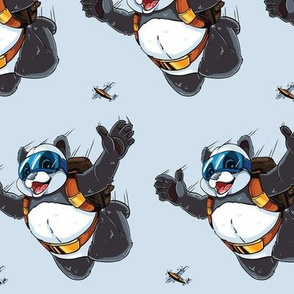 Skydiving Panda on Light Blue