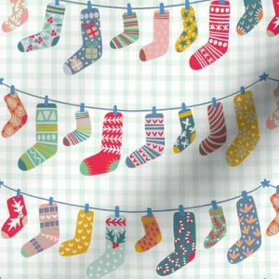 Green plaid Christmas socks, stockings, holiday new year gift