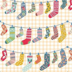 Yellow plaid Christmas socks, stockings, holiday new year gift