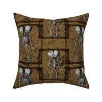 Grungy Brown Black Block Design Fabric Conjoined Twins Antique Medical Skeleton  Fetal Oddity