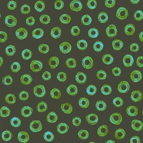 batik donut polkadots - leaf green and light blue on khaki