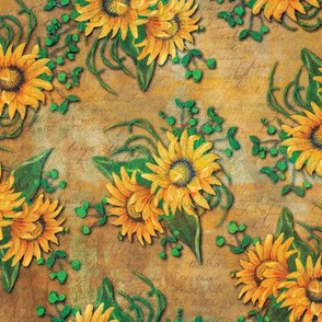 Sunflower on Aged Script