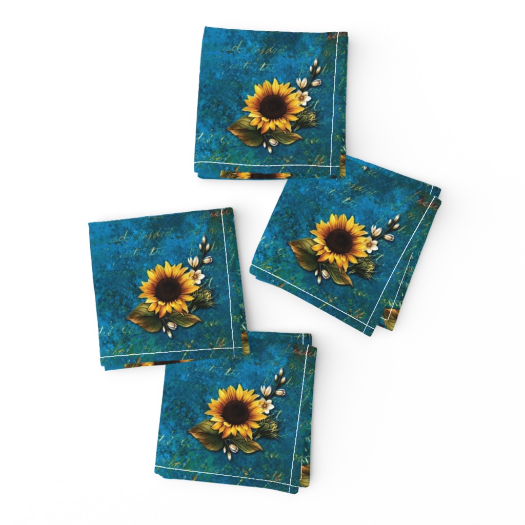 Sunflower on Teal Script