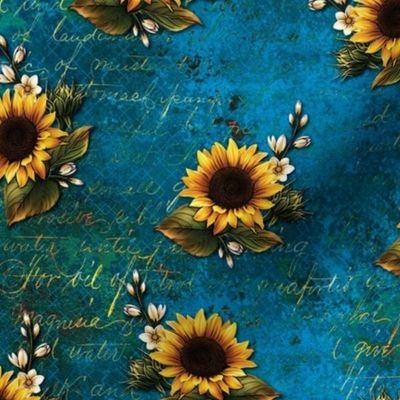 Sunflower on Teal Script