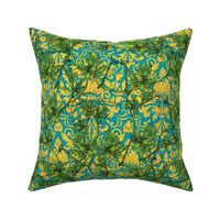 Vines on Teal and Yellow Damask