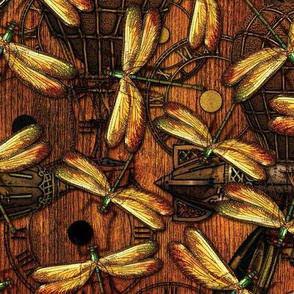 Dragonflies on Wood with Steampunk Elements