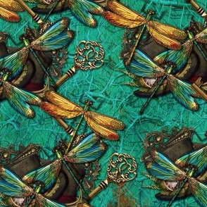 Steampunk Dragonflies on Aqua