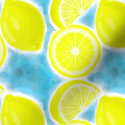lemons watercolor blue