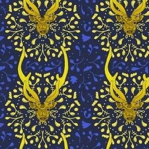 Golden Deer Wreaths on Blue Small Scale