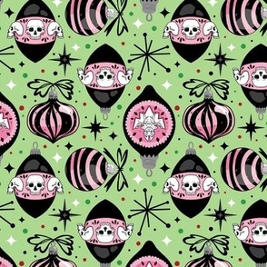 Mid-Century Goth Christmas Green and Pink Small Scale