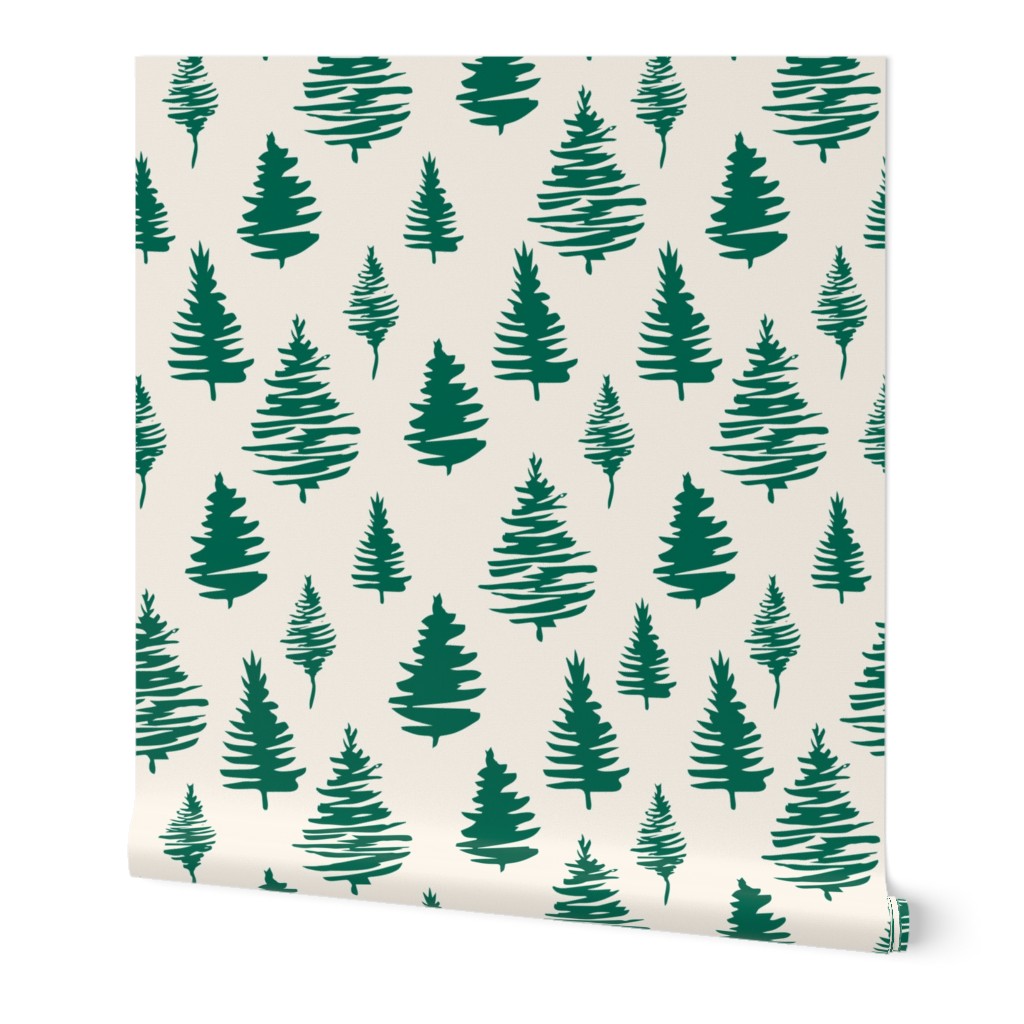 Green Christmas trees seamless pattern for New Year wrapping paper and gift designs