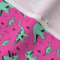 Cool Scandinavian kids dino friends dinosaur pattern girls hot pink mint SMALL