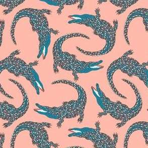 Crocodiles (Pink and Teal Palette) – Small Scale