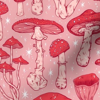 Deadly Mushrooms Red on Pink