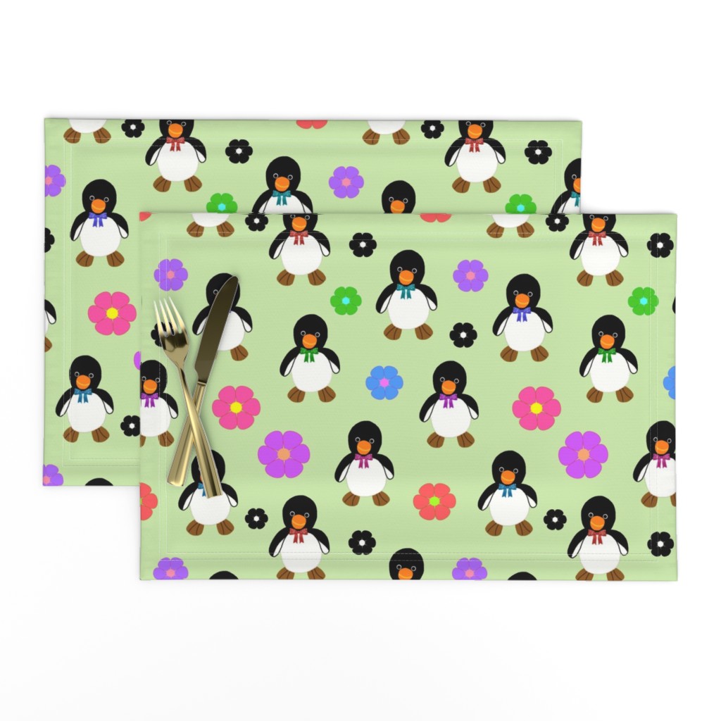 Flower Power Penguins (bow ties) - mint green, medium 
