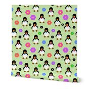 Flower Power Penguins (bow ties) - mint green, medium 