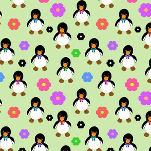 Flower Power Penguins (bow ties) - mint green, medium 
