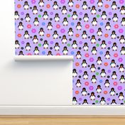 Flower Power Penguins (bow ties) - lavender purple, medium 