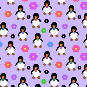 Flower Power Penguins (bow ties) - lavender purple, medium 