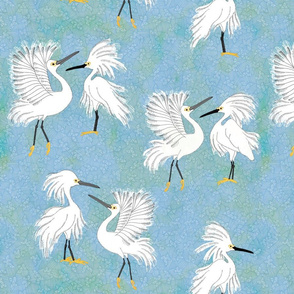 little white egret birds on textured blue (small)