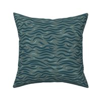 Surfing Ocean Waves- Pale Turquoise Teal Blue Swirls on Greenish Cyan- Regular Scale