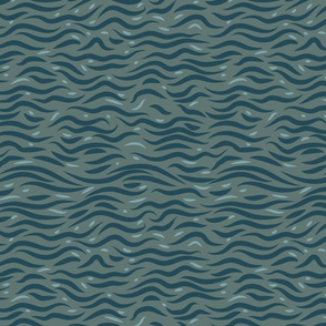 Surfing Ocean Waves- Pale Turquoise Teal Blue Swirls on Greenish Cyan- Regular Scale