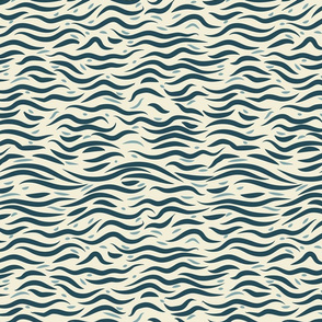 Surfing Ocean Waves- Pale Turquoise Teal Blue Swirls on Eggshell White- Regular Scale