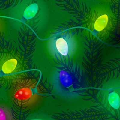 Holiday Lights on Green Boughs 